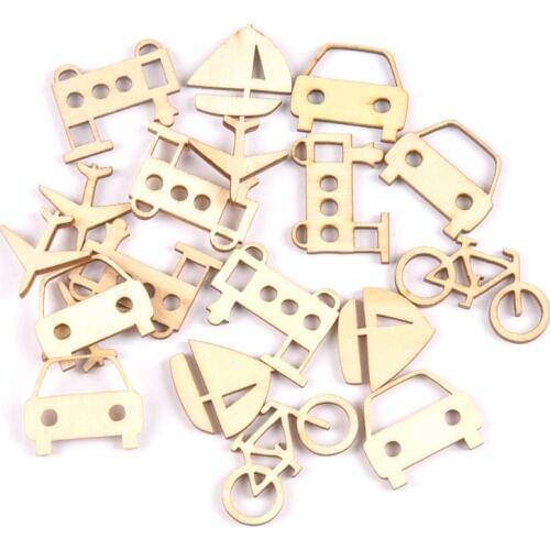 30Pcs mix vehicle Car pattern natural Wooden Scrapbooking Craft for Embellishments Handmade Diy handicraft Decor 24-39mm MT2184