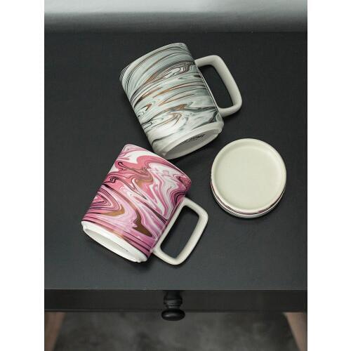 400ml Europe style ceramic coffee mug grey pink gold marble printed water cups and mugs with handgrip lids christmas gifts box