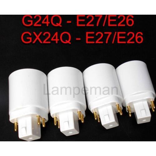 50pcs GX24 to E27 E26 Lamp Holder Base Bulb Socket Adapter LED Lighting Adapter Converter Wholesale