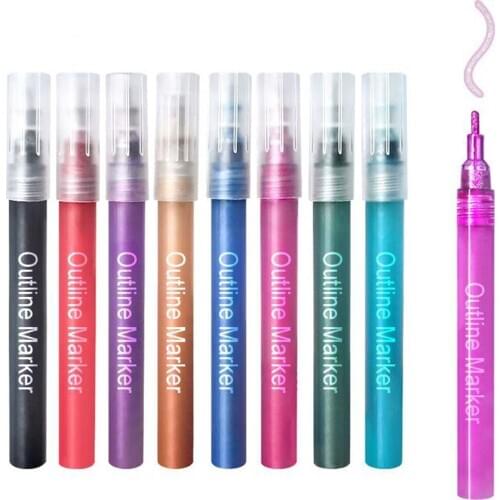 8pcs Drawing Double Line Outline Pen Highlighter Marker Pens for Home School