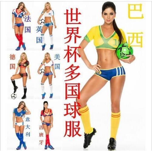 Free pp 2015 Football Baby Costume Sexy Cheerleading Cloth Women Football Sexy Sports costumes Germany Argentina Spain Brazil