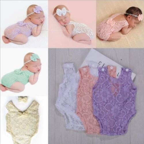 Baby Romper Deep V Backless Newborn Photo Photograph Props Lace Toddler Hollow Bow-knot Design Fotografia Accessories