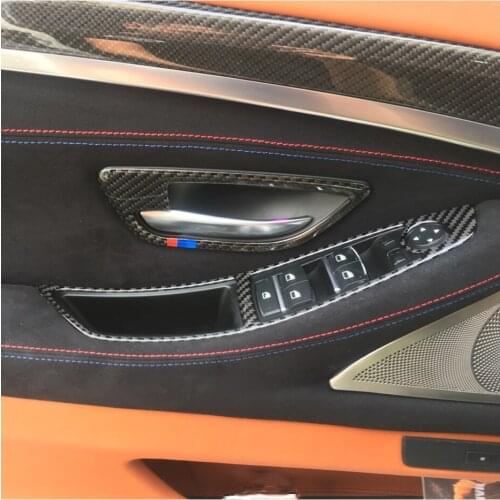 For BMW F10 5Series 11-17 Carbon Fiber Interior Window Switch Frames Door Bowl Cover Decoration Stickers Car styling Accessories