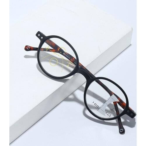 Elbru Anti Blue Light Progressive Multi-focus Smart Zoom Reading Glasses Vintage Fashion Ultralight Oval HD Presbyopic Glasses