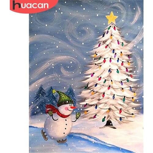 HUACAN 5d Diamond Painting Snoman Mosaic Winter Full Square/Round Diamond Embroidery Christmas Tree Home Decor