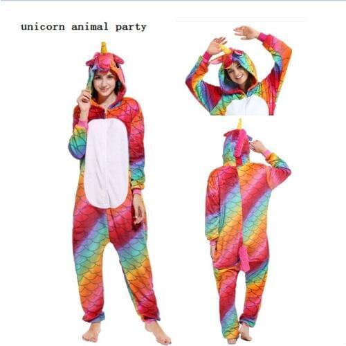 Cosplay halloween Kigurumi Fish scales unicorns onesies zipper color Adult Unisex Hooded Winter Flannel Animal Homewear