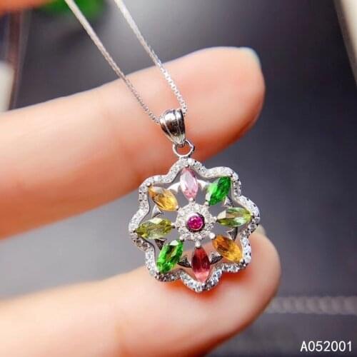 KJJEAXCMY fine jewelry natural Tourmaline 925 sterling silver women pendant necklace chain support test beautiful hot selling