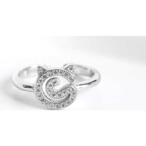 925 Sterling Silver Cute Cat Temperament Personality Elegant Literary Fashion Female Resizable Opening Rings SRI185
