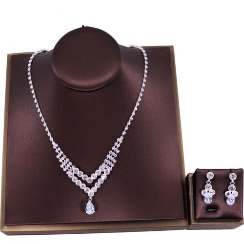 Fashion Wedding Jewellery Set Zircon Crystal Bridal Necklace Jewelry Sets For Women Long Tassel Statement Necklace/Earrings Set