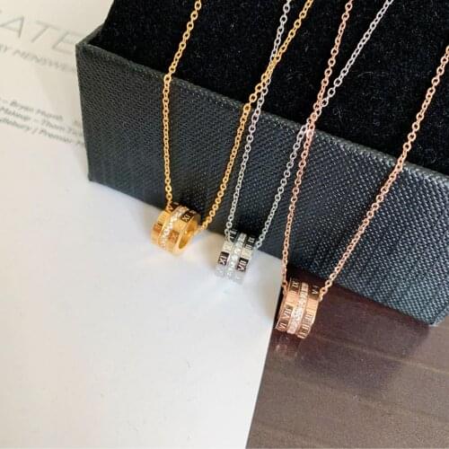 YUN RUO Roman Numerals Zircon Pendant Necklace Fashion Rose Gold Titanium Steel Woman Jewelry Not Change Color Drop Shipping