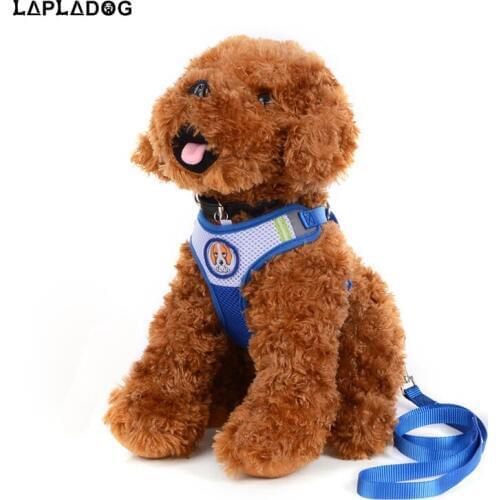 LAPLADOG Breathable Mesh Small Dog Pet Harness And Collar Leash Set Adjustable Soft puppy Chest Rope Leads For Chihuahua ZL371