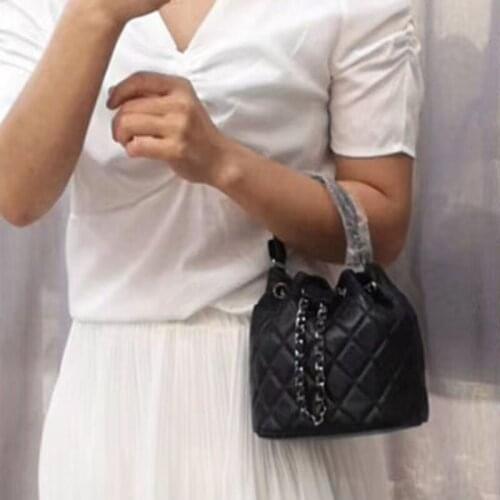 LOMANTINA Brand Design Luxury Ladies Bucket Handbags Shoulder Bag Single Shoulder Chain Purse Soft Sheepskin Plaid Tote For Girl