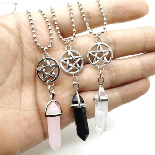 Fashion Trend Crystals Five-pointed Star Necklace Bohemian Hexagon Opal Pendant Necklace Female Hexagon Crystal Necklace 2020