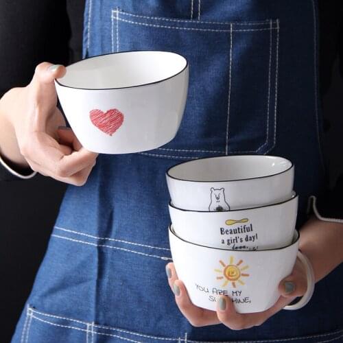 Cartoon Salad Bowl Dessert White Ceramic Cute Square Bowl Small Soup Rice Household Vaisselle Porcelaine Tableware ED50TW