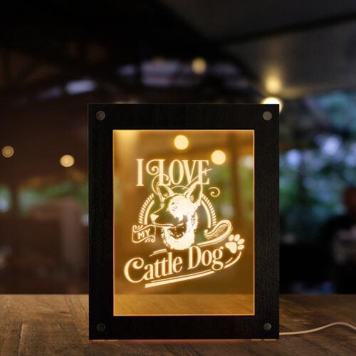 I Love my Cattle Dog Bedroom Night Lamp Lighting Text Photo Frames Animal Dogs Pets Companions Portrait Nursery Home Decor Light