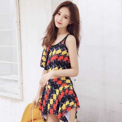 2020 New Net Red Swimsuit Female Split Student Two-Piece Skirt Hot Spring Slimming Hipster Swimsuit N8010