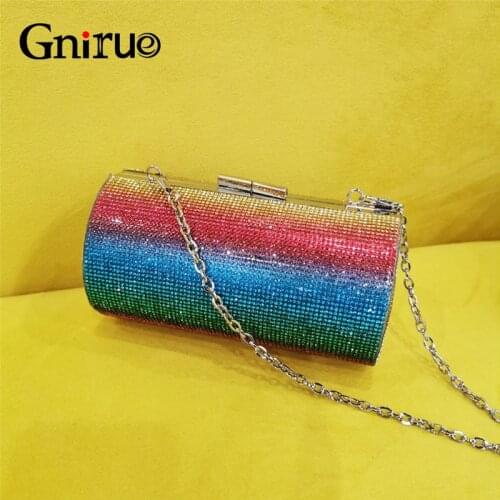 New Arrival Hot Fashion Colorful Crystal Stones Clutch Bags Evening Clutch Bags Chain Bag Wedding Party Handbags Wallet Purses