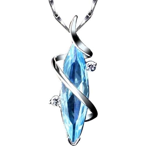 Blue Aquamarine Gemstones Diamond Pendant Necklaces For Women Crystal White Gold Silver Color Choker Chain Jewelry Bijoux Gift