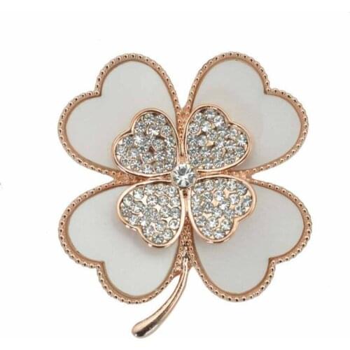 Valentines Day Gift Blazer Flower Brooches for Wedding Bouquets Rhinestone Acrylic Wedding Clover Brooch White Lover Brosche