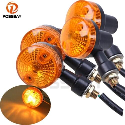 POSSBAY 4PCS Motorcycle Turn Signal Lights Indicator Lamp Amber Bulb Flashers Cafe Racer Lamp Blinker for Kawasaki Suzuki Harley