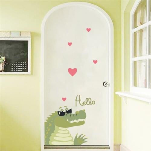 Romantic Crocodile Say Hello Wall Stickers For Home Store Door Decoration Kids Room Wall Mural Art Diy Cartoon 3d Animal Posters