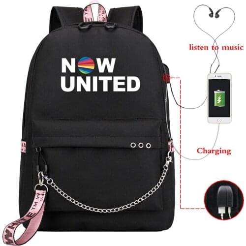 Mochila Now United USB Charging Backpack UN Team Kpop School Bag for Teenage Girls Now United Pink Bookbag Boys Girls Schoolbags