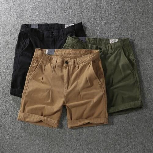 New Design Pleated Shorts Men Retro Japan Style Straight Loose Cotton Canvas Sport Jogger Solid Color Simple Washing Plus Size