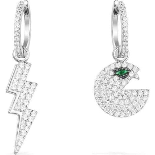 SOELLE Luxury Brand 925 Sterling Silver Asymmetric Lightning and Pac-man Earrings Mirco Cubic Zirconia for Women Fine Jewelry