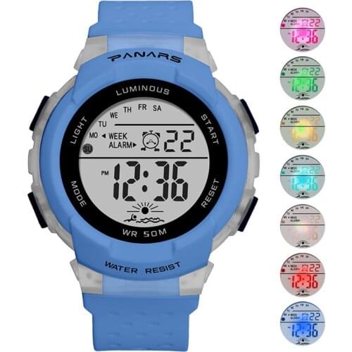 PANARS Band Sports Watches For Kids Girls 50M Waterproof Digital Electronic Watch Students Style Colorful Luminous Clock Hours