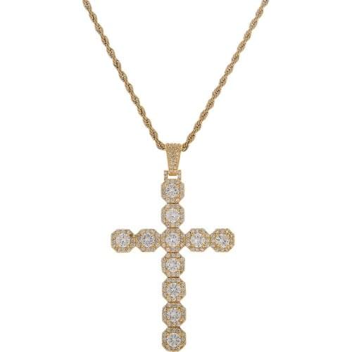 Stylish Hip Hop Men Necklace Copper Zircons Cross Pendant Charms Necklace Gift Jewelry Pendant necklace