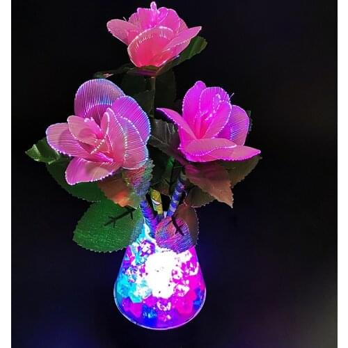 LED Seven Color Rose Automatic Color Changing Optic Fiber Flower Night Light Fiber Optic Lamp Table Lamp Small Ornaments