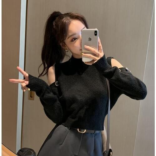 2020 Short Sweater off-the-Shoulder Top Pullover Sweater for Women Woman Sweaters Femme Chandails Pull Hiver