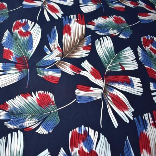 Width 140cm Colorful leaf blue bottom reactive dyeing cotton linen fabric for dress telas tissu tissus au metre stoffen DIY