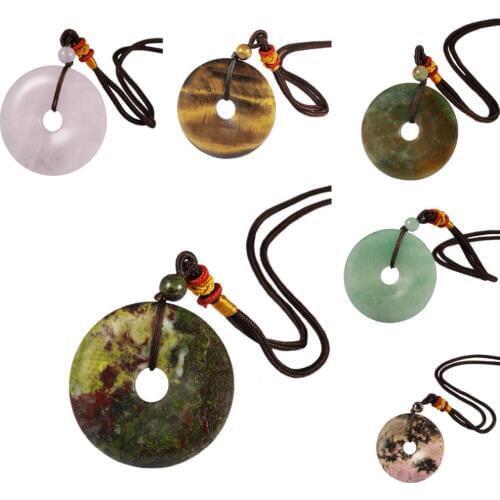 TUMBEELLUWA Healing Crystal Stone Lucky Peace Buckle Circle Donut Amulet Pendant Necklace Adjustable