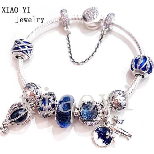 XIAOYI 2020 New s925 blue Ocean Series aircraft hot-air balloon colored cat eyes hollowed-out River DIY bracelet European party