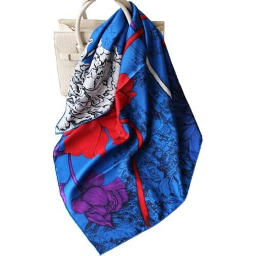 100% Twill Silk Square Scarf Bandana Women Vintage Flower Floral Print Shawl Hijab Head Neck Hair Kerchief Stole 35"x35"