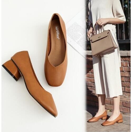 2 pcs Woman Chunky Soft Female Shallow Mouth Korean Style Versatile Vintage Semi-high Heeled Spring lykj-yx
