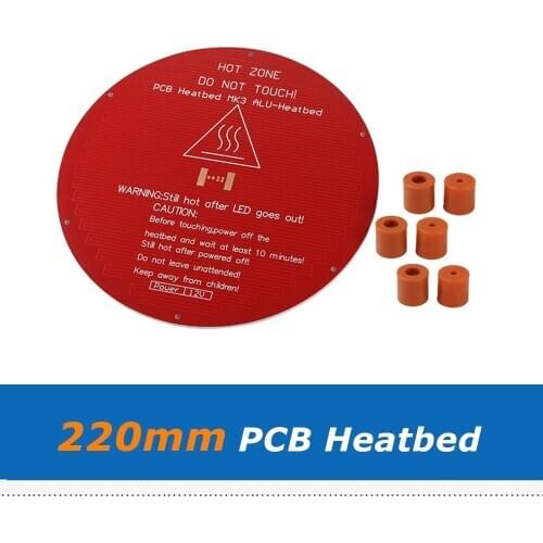 220mm 12V 120W MK3 PCB HeatBed Round Aluminum Plate Hotbed With 6pcs Leveling Silicon Column Spacer For Delta 3D Printer Parts