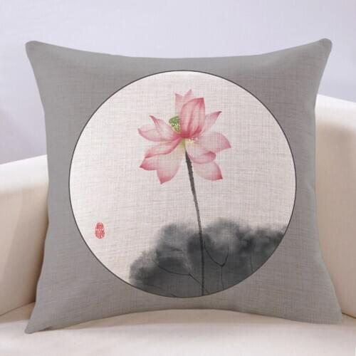 40x40/45x45/50x50/40x60cm retro Chinese painting lotus cushion cover double face printed pillowcase cotton linen pillow cover