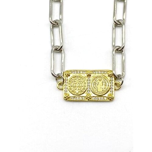 5pcs/lot Religious Jewelry Brass Metal San Benito Clear CZ Paved Collar Necklaces