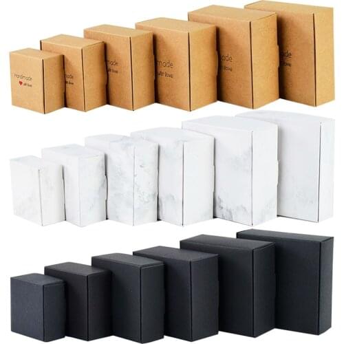 6pcs Black White Kraft Paper Boxes Handmade With Love Marble Pattern DIY Box Wedding Birthday Party Supplies Gift Package Decor
