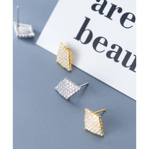 925 Sterling Silver CZ Rhombus Bling Post Stud Earrings Women Gift A1561