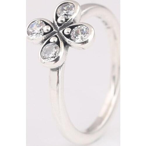 Authentic S925 Four-Petal Flower With Crystal Ring For Women Wedding Party Gift fit Lady Fine Jewelry