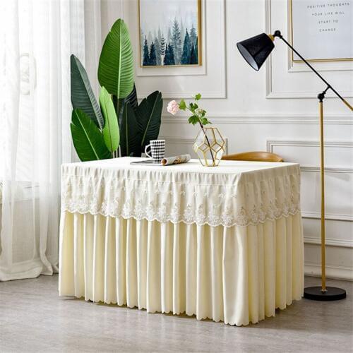 White Wedding Hotel Table Skirt With Lace Table Cloth Table Cover Table Skirting For Wedding Party Banquet