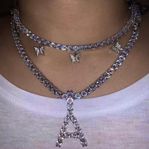 Bls-miracle 2020 New Multilevel Fashion Crystal Pendant Necklaces For Women Female Silver Color Letter 'A' Necklace Jewelry Gift