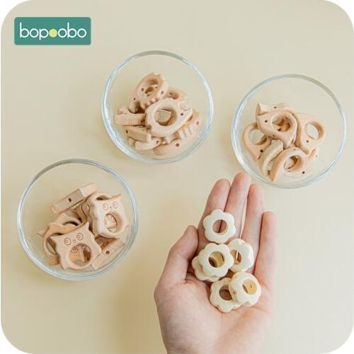 Bopoobo 20pc Baby Teether Wooden Star Flower Shape Beech Beads Making Pacifier Chain BPA Free Wood Teething Bead For Newborn