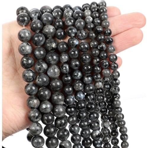 Natural Stone Beads Black Flash Round Loose Beads for Jewelry Making Needlework Bracelet DIY 4-12 MM