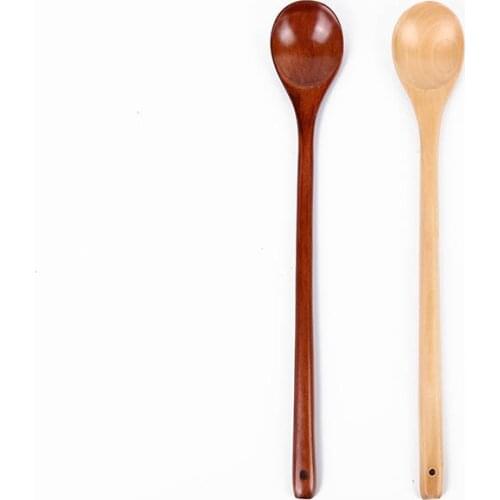 Wood Korean Style Multi Purpose Stirr 2Colors 1Pcs for Soup Cooking Long Handle Round Spoons Kitchen Supplies