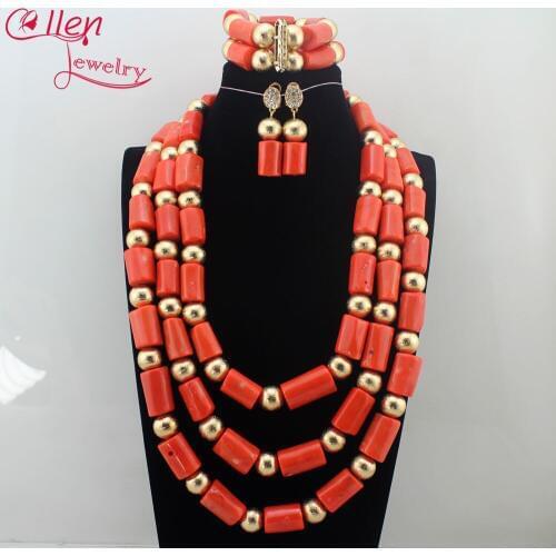 Exclusive Long Big Coral Bridal Necklace Set 25inches First Rows Wedding African Coral Beads Jewelry Set New Free Shipping E0090