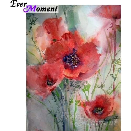 Ever Moment Diamond Embroidery Red Flower Painting Diamond Mosaic Full Square Drills Home Decoration Diamond Painting ASF1125